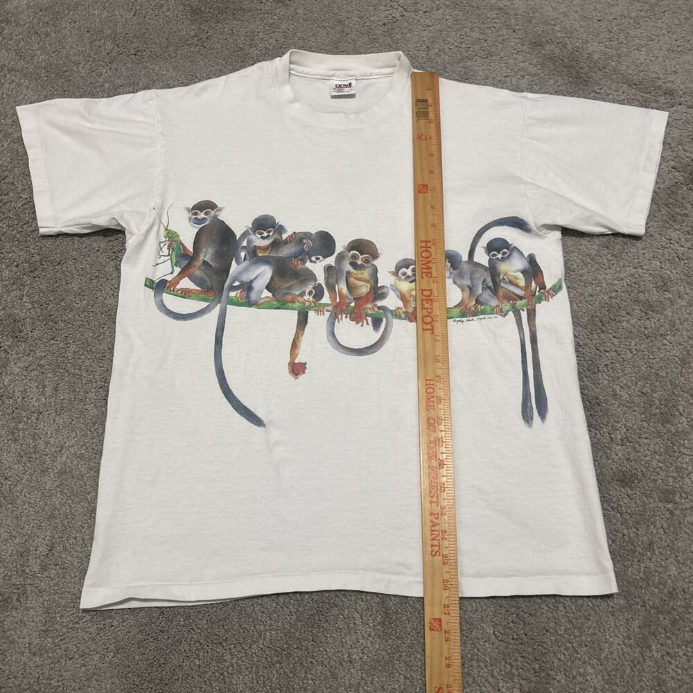 Vintage Monkey Shirt Mens L Nature Graphic Anvil 90s Single Stitch Jocelyn Slack - Picture 4 of 6